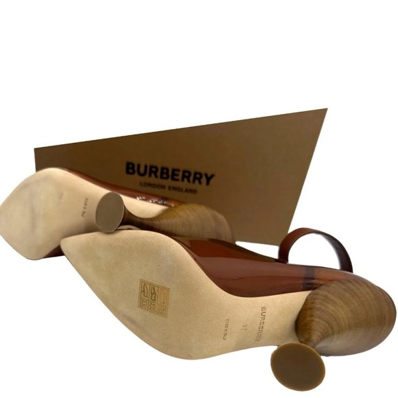 BURBERRY Evan Leather Pumps Heels Brown - Picture 6 of 9